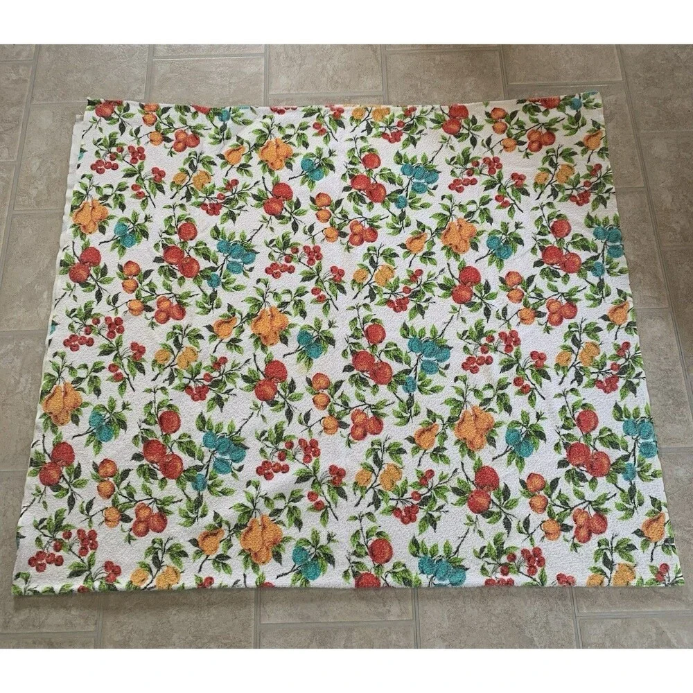 Vintage Farmhouse TableCloth Fruit Cherries Pears Apples 60s Large 50